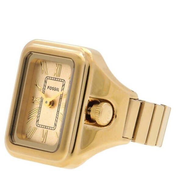 NWT Authentic Fossil Raquel Watch Ring Quartz Gold Dial Women's Watch - Picture 2 of 3